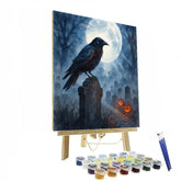 Raven Over Moonlit Cemetery - DIY Painting By Numbers Kit