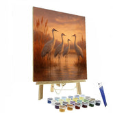 Cranes At The Amber Marsh Dawn - DIY Painting By Numbers Kit