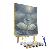 Moonlit Swans in a Frost Quiet Canal - DIY Painting By Numbers Kit
