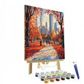 Autumn Leaves in Central Park with Midtown Skyline Recent York City - DIY Painting By Numbers Kit