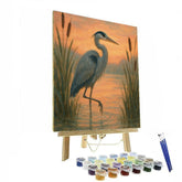 Heron at the Reed Framed Sunset Marsh - DIY Painting By Numbers Kit