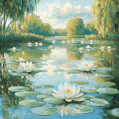 Monet Inspired Water Lilies in the Pond - DIY Painting By Numbers Kit