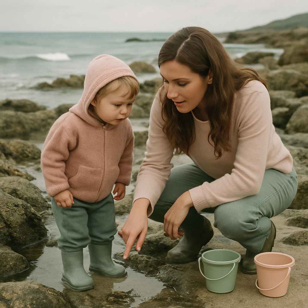 Mother and Child Exploring Tide Pools - DIY Painting By Numbers Kit