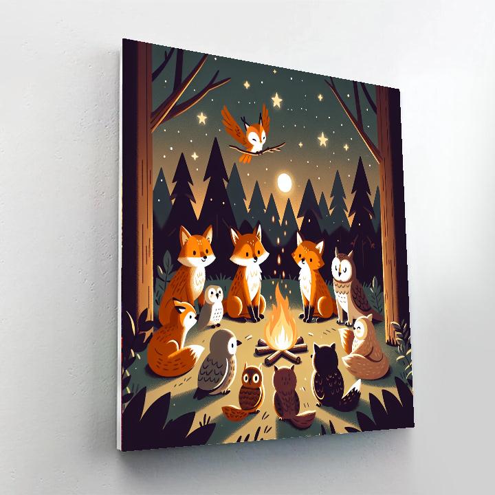Forest Campfire with Storytelling Animals - DIY Painting By Numbers Kit