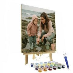 Mother and Child Exploring Tide Pools - DIY Painting By Numbers Kit