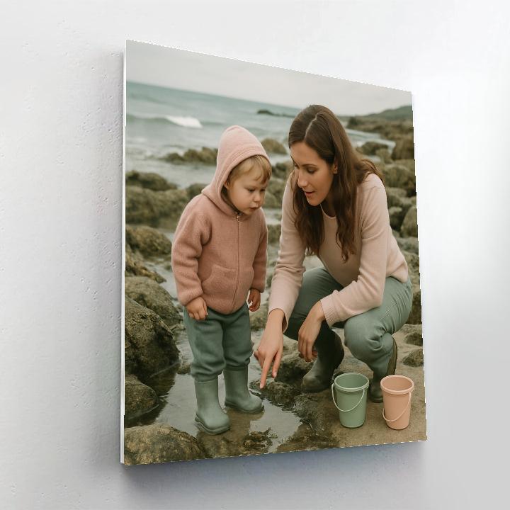 Mother and Child Exploring Tide Pools - DIY Painting By Numbers Kit