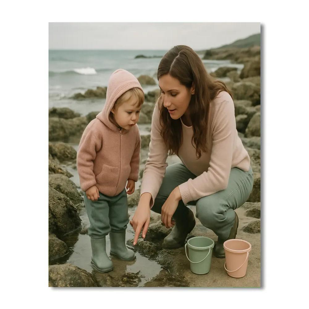Mother and Child Exploring Tide Pools - DIY Painting By Numbers Kit