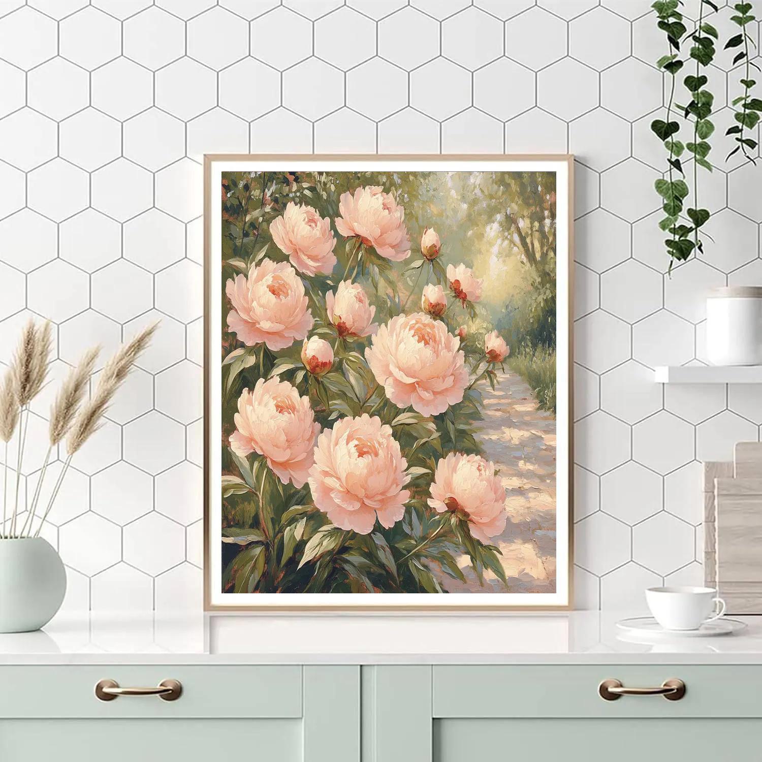 Claude Monet Inspired Peony Border in Afternoon Light - DIY Painting By Numbers Kit