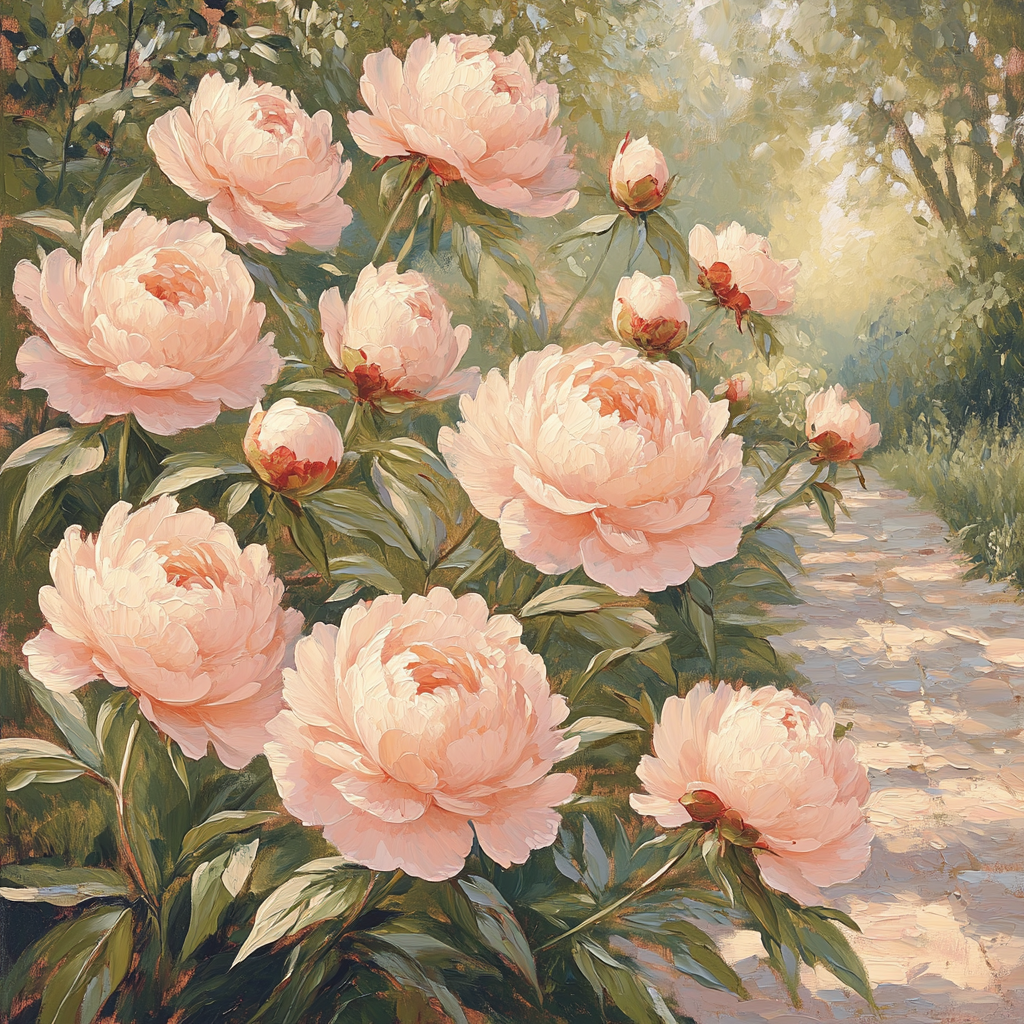 Claude Monet Inspired Peony Border in Afternoon Light - DIY Painting By Numbers Kit