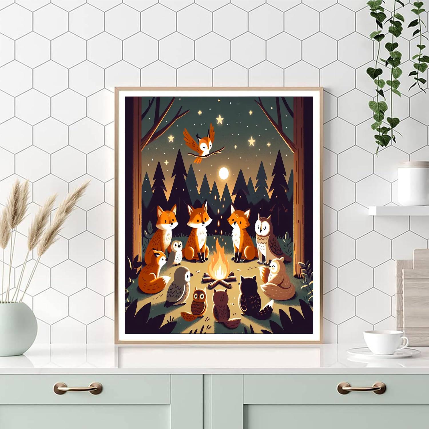 Forest Campfire with Storytelling Animals - DIY Painting By Numbers Kit