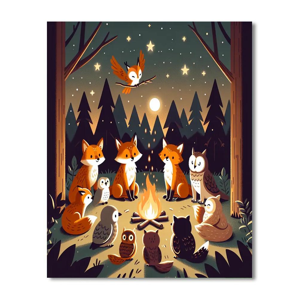 Forest Campfire with Storytelling Animals - DIY Painting By Numbers Kit